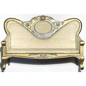 Vntg Ivory Velvet Carved Wood Salesman Sample Victorian Couch Doll Dog Cat Bed